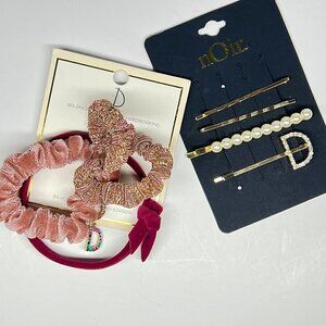 Nordstrom Initial D  Gold Bobby Pin Pink Scrunchie Set Pearl Preppy Chic